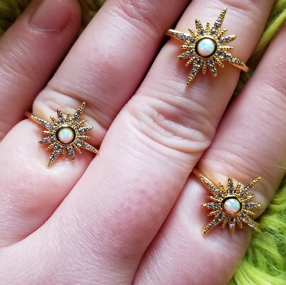 Celestial Starburst GOLD Lab Opal Pave CZ Ring - Picture 2 of 4